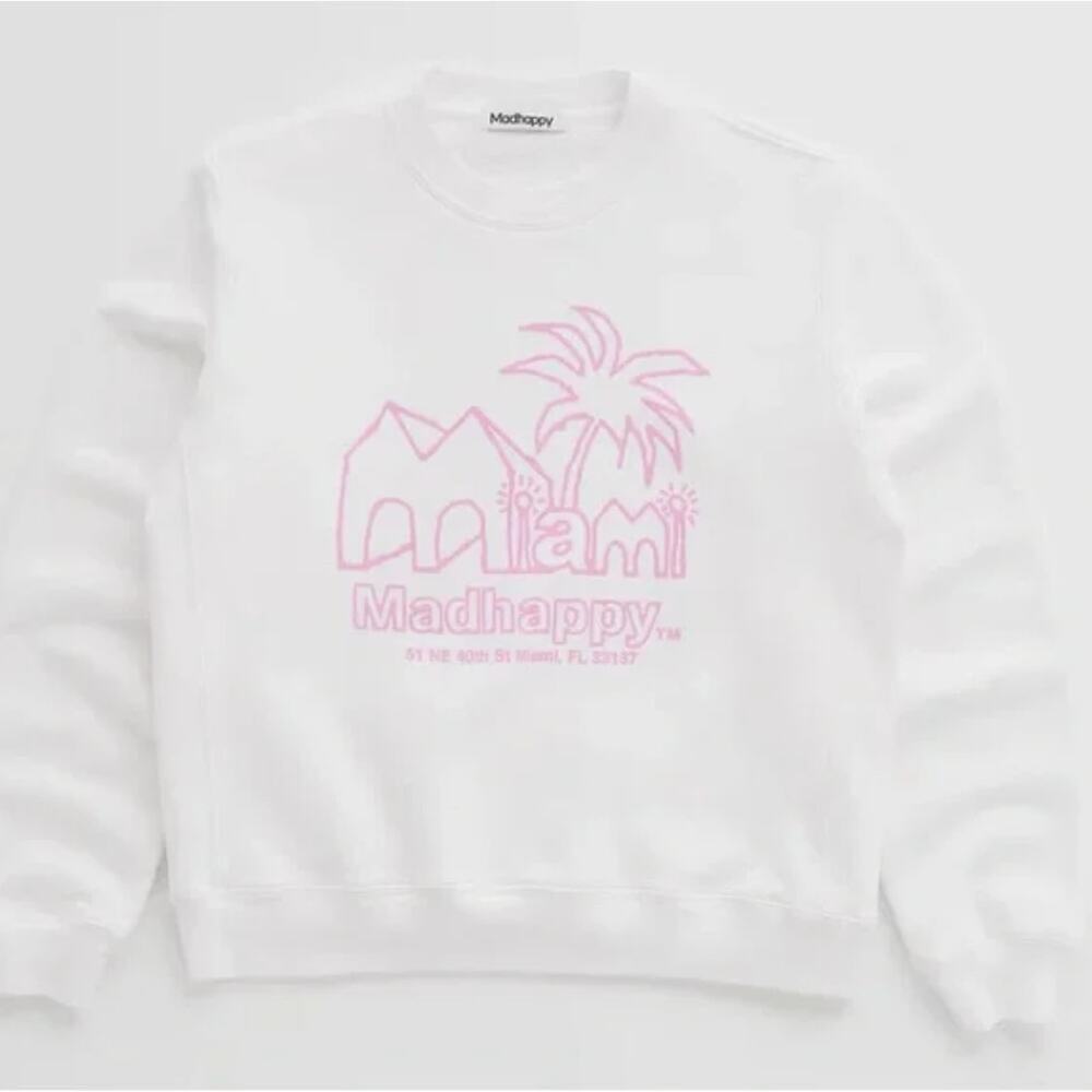 (M) NWT $225 Madhappy Miami Store Exclusive Fleece Crewneck White Pink‎
